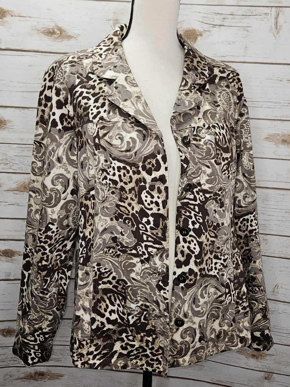 Chico's Animal and Floral Print Jacket Size Chico's 2= 12/14 Large